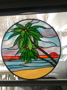 “Palm Trees” Round Stained Glass Panel Fabricated by Jason Kaplitz