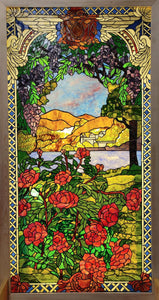 Glorious LaFarge Floral Stained Glass Window Fabricated by Tim & Alice Biza, Custom Pattern Design by Paned Expressions Studios – Featured at Youghiogheny Opalescent ArtGlass Warehouse