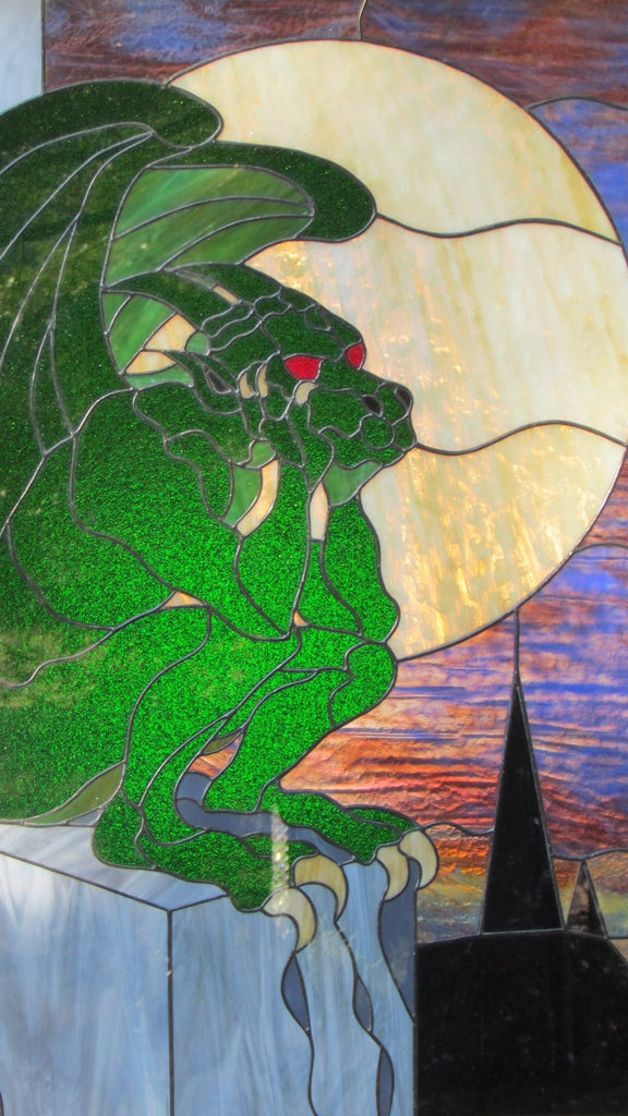 Gargoyle – Fantasy Stained Glass Panel by Lynn Mikulecky