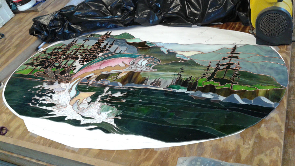 Trout Leaping – Stained Glass Panel – A Story in Pictures